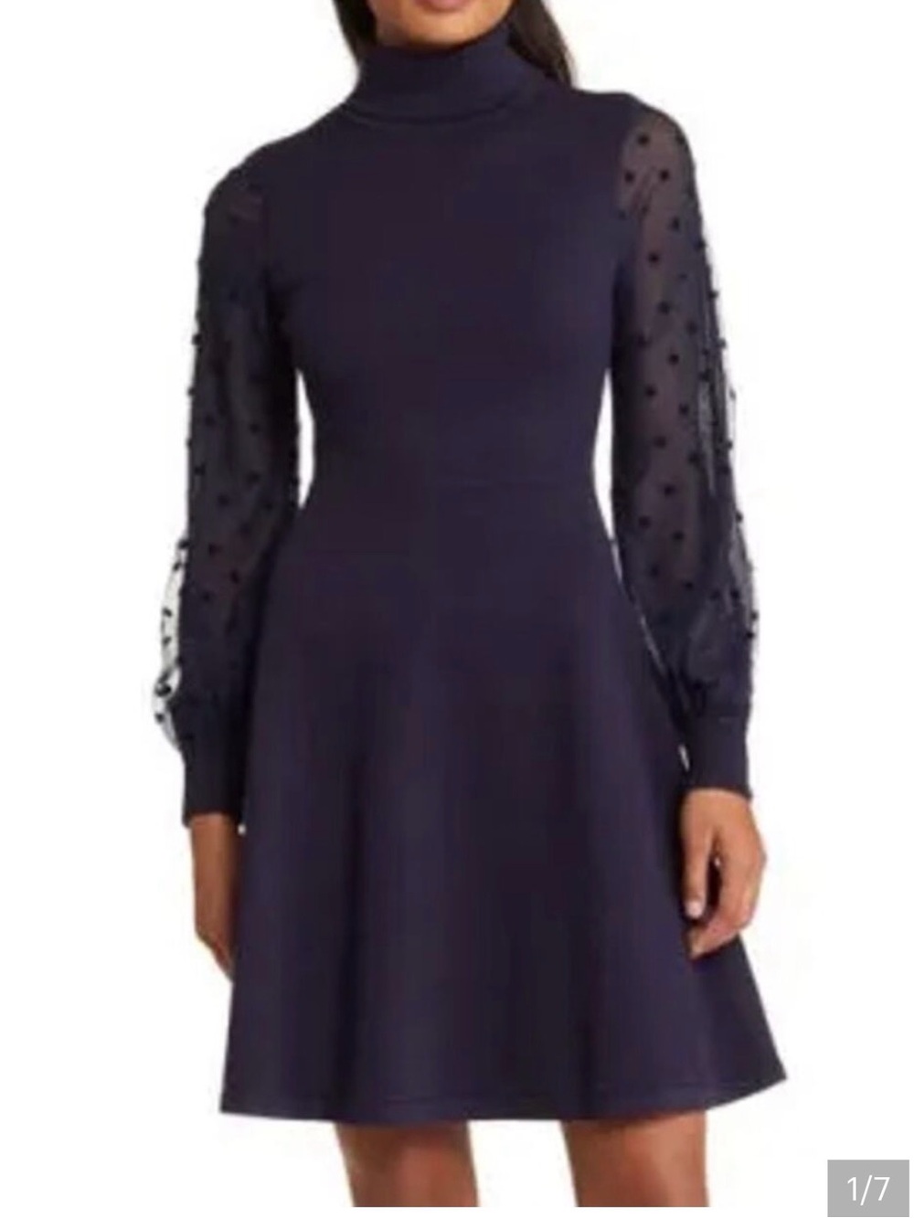 Eliza J Dress Fit Flare Polka Dot Knit Sweater Navy Blue Size L